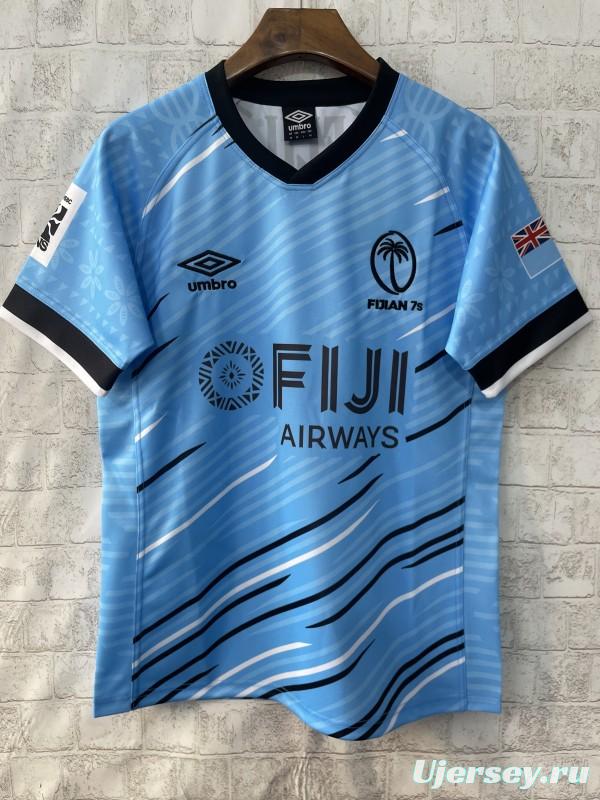2025 Fiji 7s Sky Blue with Ocean Wave Pattern Jersey