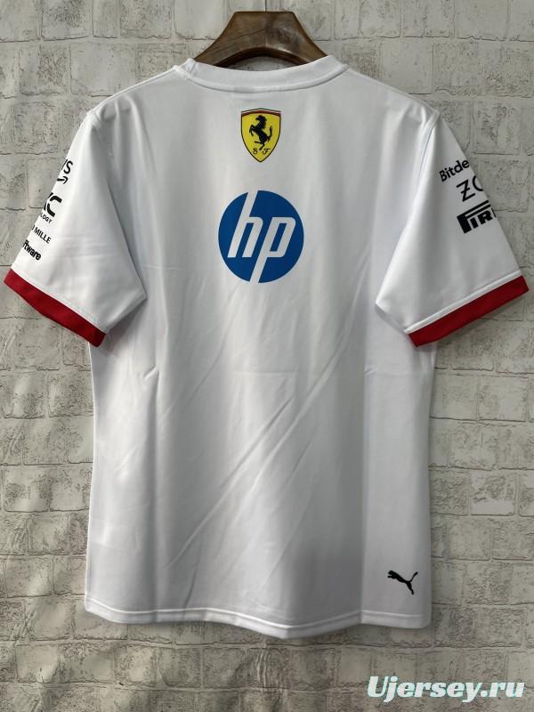 2025 F1 Scuderia Ferrari F1 Team White with Red Trim Crew T-Shirt
