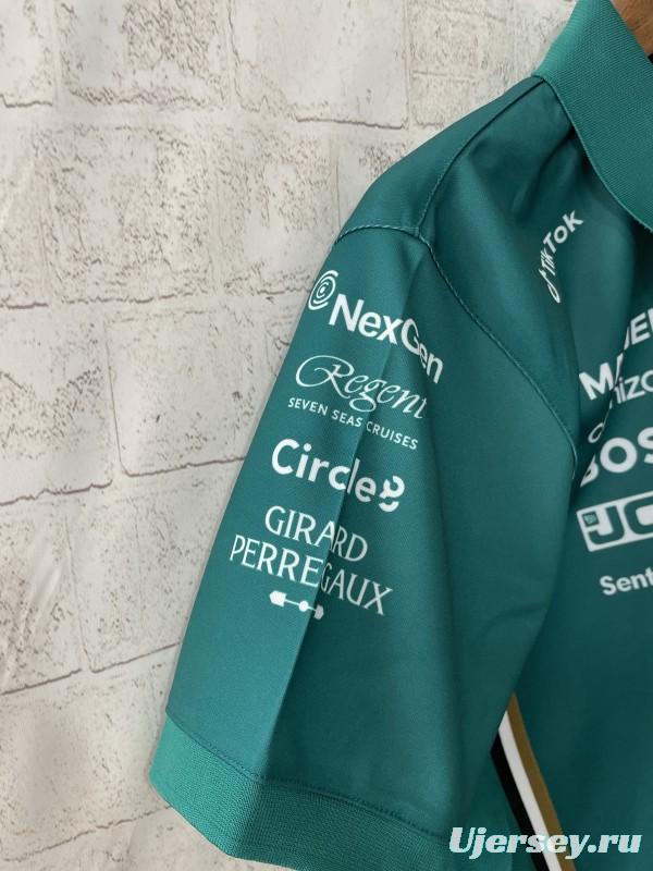 2025 F1 Aston Martin Aramco F1 Team Dark Green with Yellow Zipper Polo