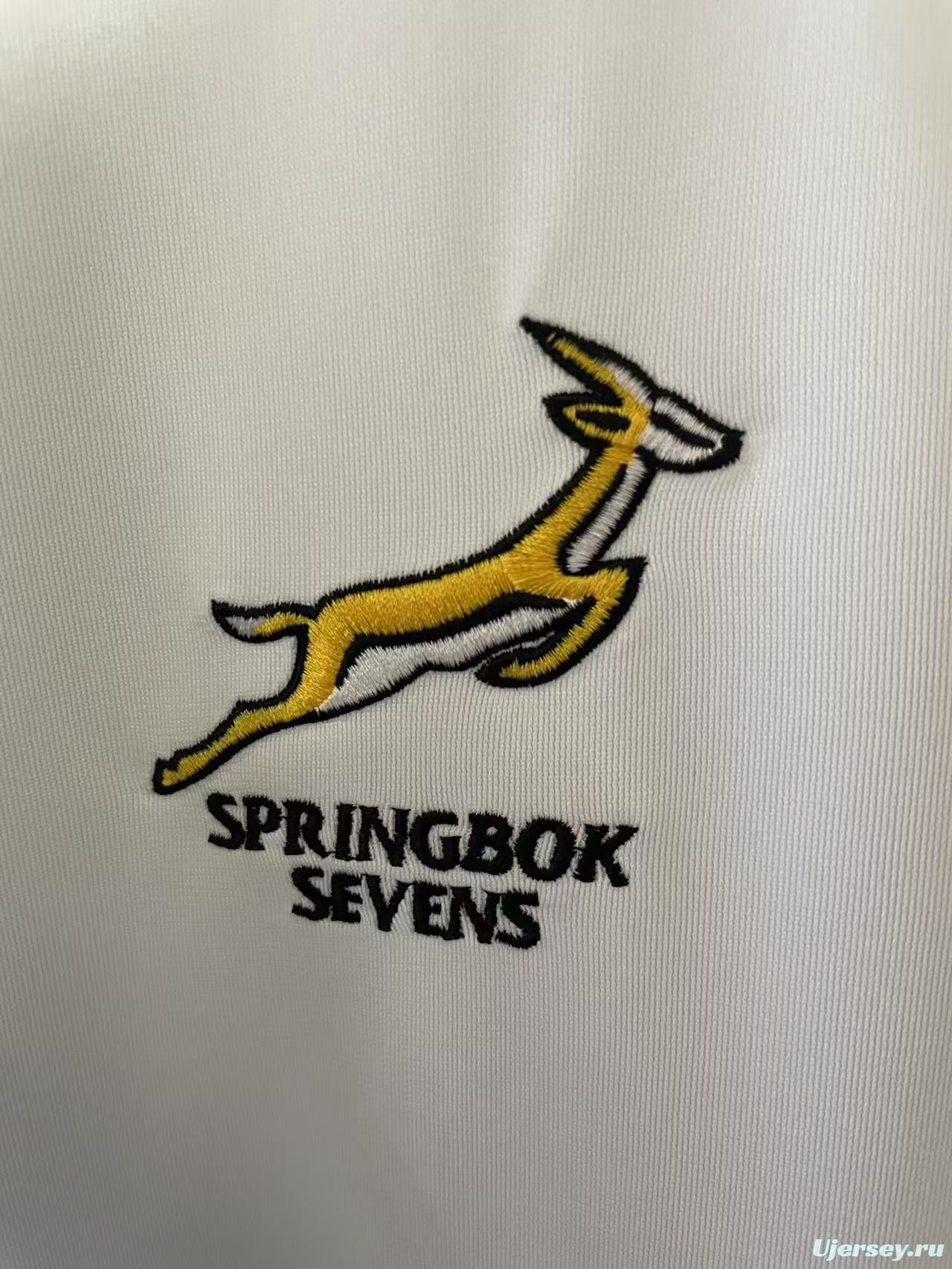 25/26 South Africa Springbok Sevens White with Teal Chevron Sleeves Jersey
