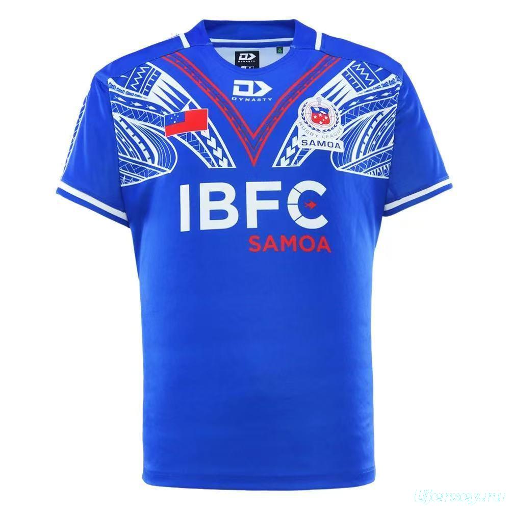 2026 Samoa  Royal Blue with Red Chevron and White Polynesian Tribal Pattern Jersey