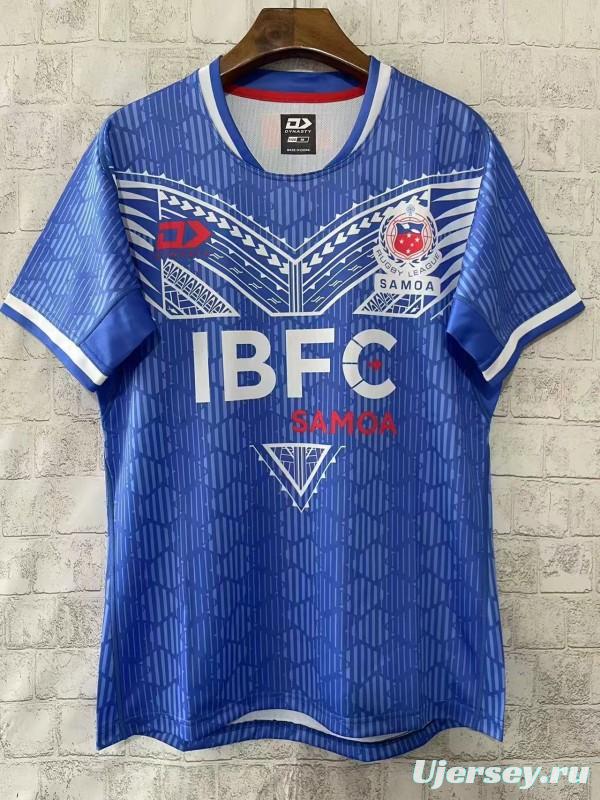 2026 Samoa Rugby League Blue with Traditional Polynesian Pattern Jersey