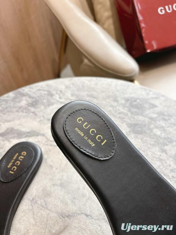 Gucci 2025/SS Leather Mule Sandals with Light Gold Hardware - 8023-3