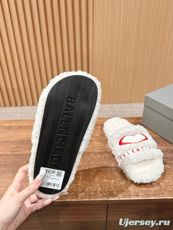 Balenciaga 2025 SS Qixi Limited Series Letter Embroidery Platform Shearling Slippers - AS00200