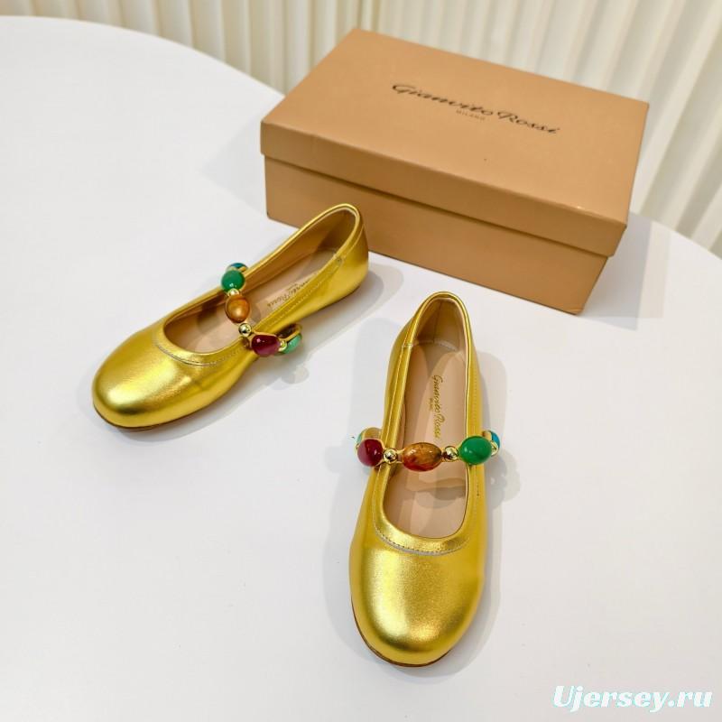 Gianvito Rossi Bohemian Style Turquoise Flat Ballet Shoes - LY00320