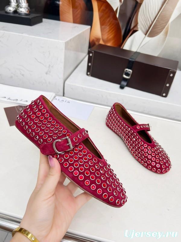 Alaia 2025/SS Crystal-Studded Ballet Dance Shoes with 0.8CM Inner Height - LY00340
