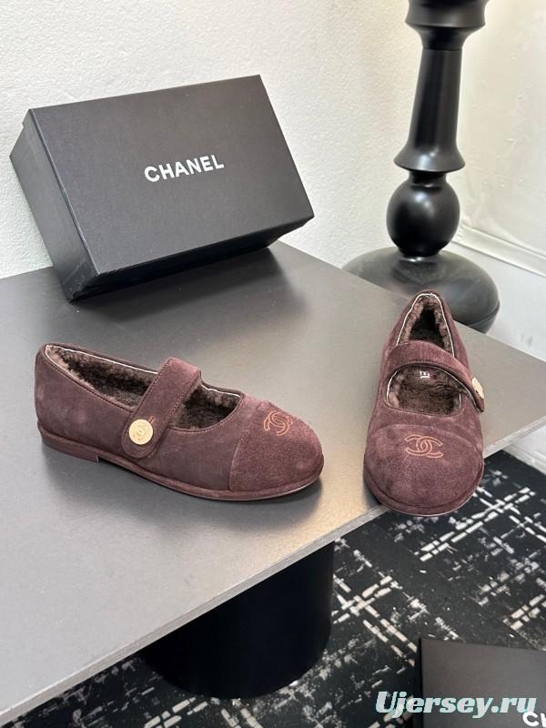 Chanel 2025 SS New French Mary Jane Flat Shoes with Fur - KFY00300