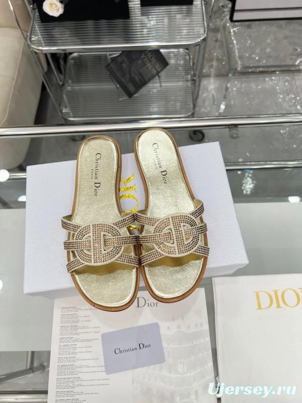 Dior D-Lane Sandals Hollow-out Monogram Flat Slides - LY00220/LY00260