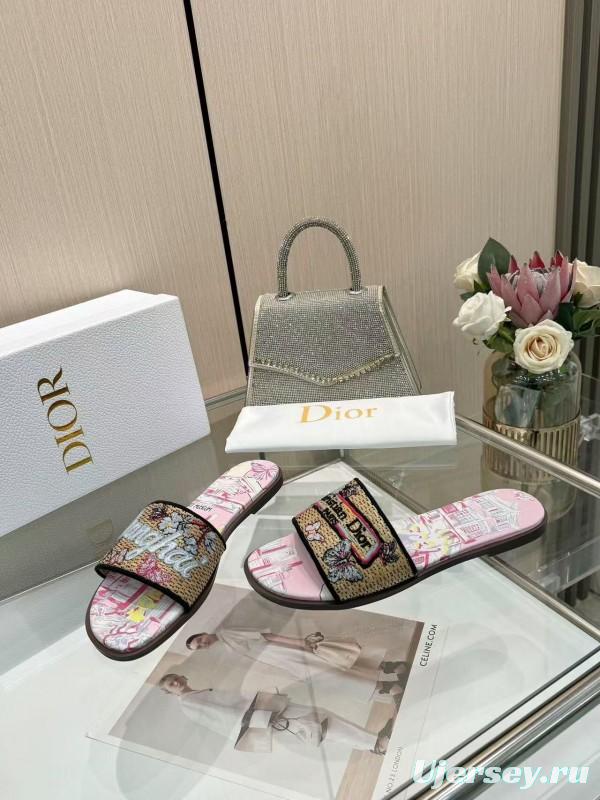 Dior 2025/SS Embroidered Monogram Slippers with Lambskin Lining - LY00200
