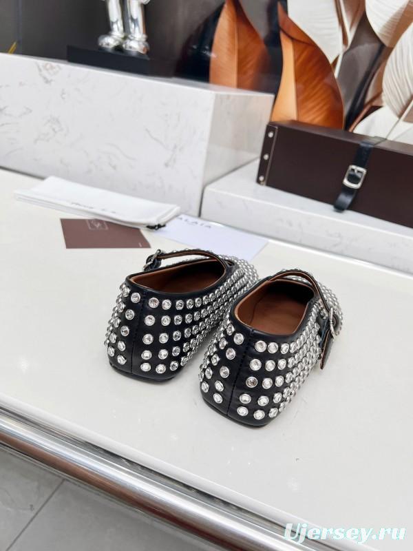 Alaia 2025/SS Crystal Embellished Ballet Dance Shoes with 0.8CM Inner Height - LY00340