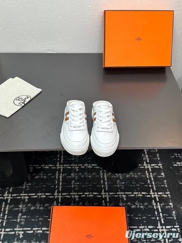 Hermes Deep Series Couple White Sneakers Casual Skate Shoes - AS00320