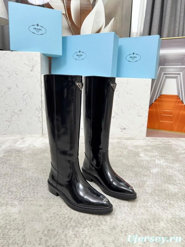 Prada Classic Triangle Logo Pointed Toe Boots - LY00400