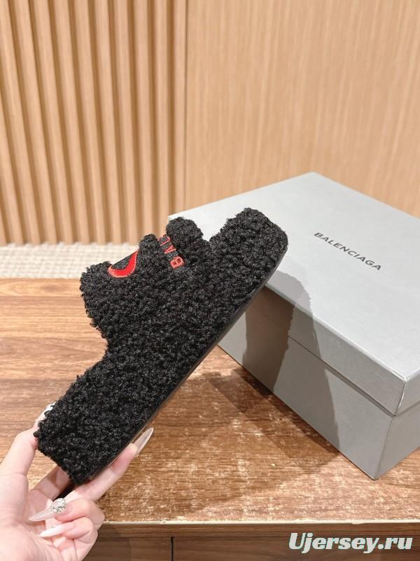 Balenciaga 2025 SS Qixi Limited Series Letter Embroidery Platform Shearling Slippers - AS00200