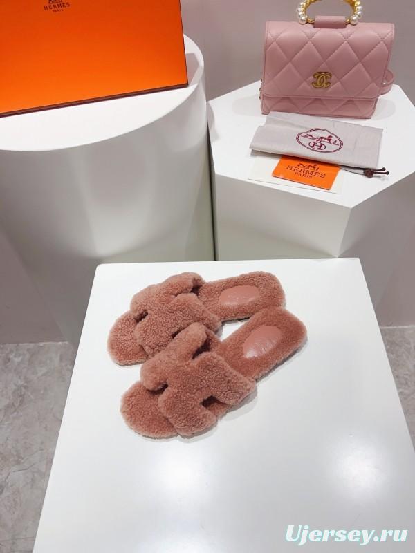 H Teddy Wool H Slippers Flat Sole Winter Edition - LY00240