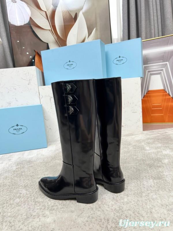 Prada Classic Triangle Logo Pointed Toe Boots - LY00350