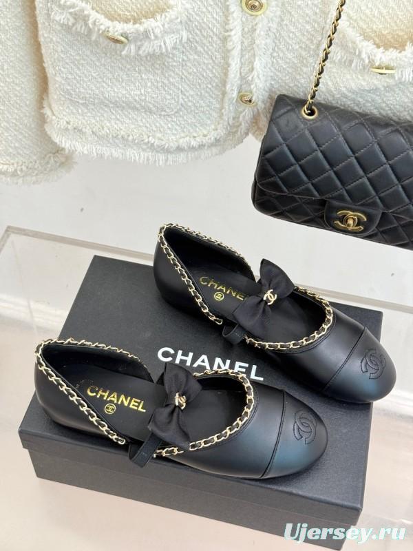 Chanel 2025 SS Hollow Chain Bow Mary Jane Shoes - KFY00290/KFY00300