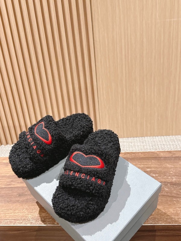 Balenciaga 2025 SS Qixi Limited Series Letter Embroidery Platform Shearling Slippers - AS00200