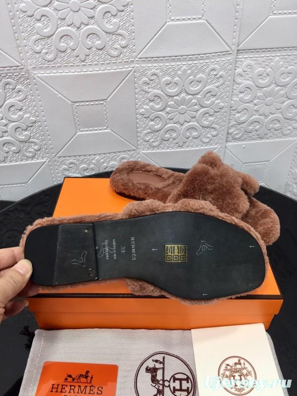 H Eiderdown Teddy Wool H Slippers Flat Sole Winter Home Shoes - LY00240