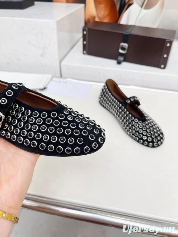 Alaia 2025/SS Crystal-Studded Ballet Dance Shoes with Inner Cushioning and 0.8CM Height Increase - LY00340