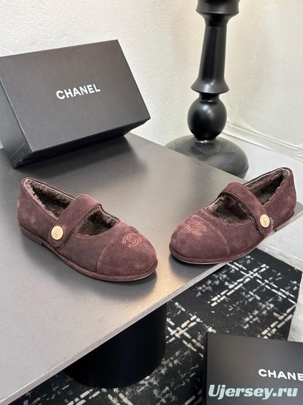 Chanel 2025 SS New French Mary Jane Flat Shoes with Fur - KFY00300