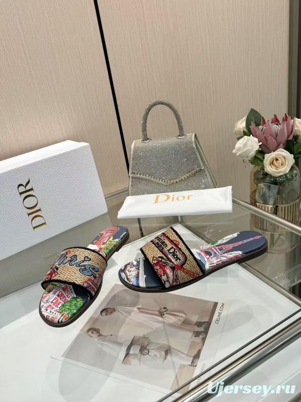 Dior 2025/ss Embroidered Monogram Slippers with Sheepskin Lining - LY00200/LY00240