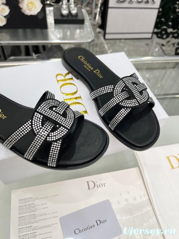 Dior D-Lane Sandals Hollow-out Design with Gold Embellishments - LY00220/LY00260