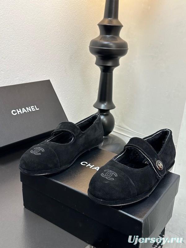 Chanel 2025 SS New French Mary Jane Flat Shoes with Fur - KFY00300