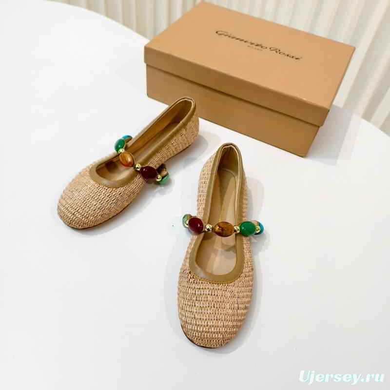 Gianvito Rossi Bohemian Style Turquoise Flat Ballet Shoes - LY00320