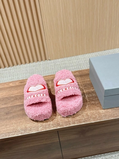 Balenciaga 2025 SS Qixi Limited Series Letter Embroidery Platform Shearling Slippers - AS00200