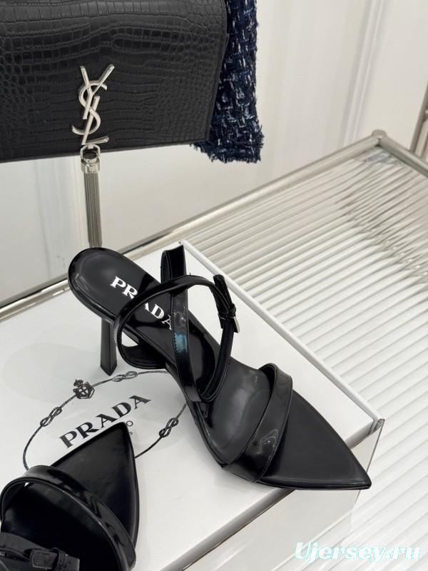 Prada 2025 SS Triangular Buckle Pointed Toe High Heel Sandals - KFY00280