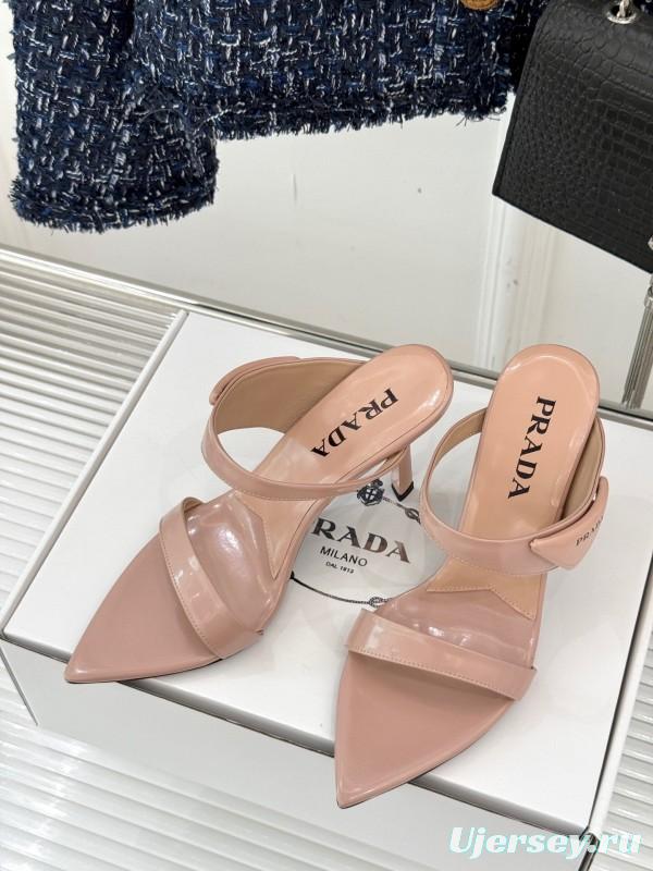 Prada Pointed Toe High Heel Sandals with Triangle Buckle - KFY00280