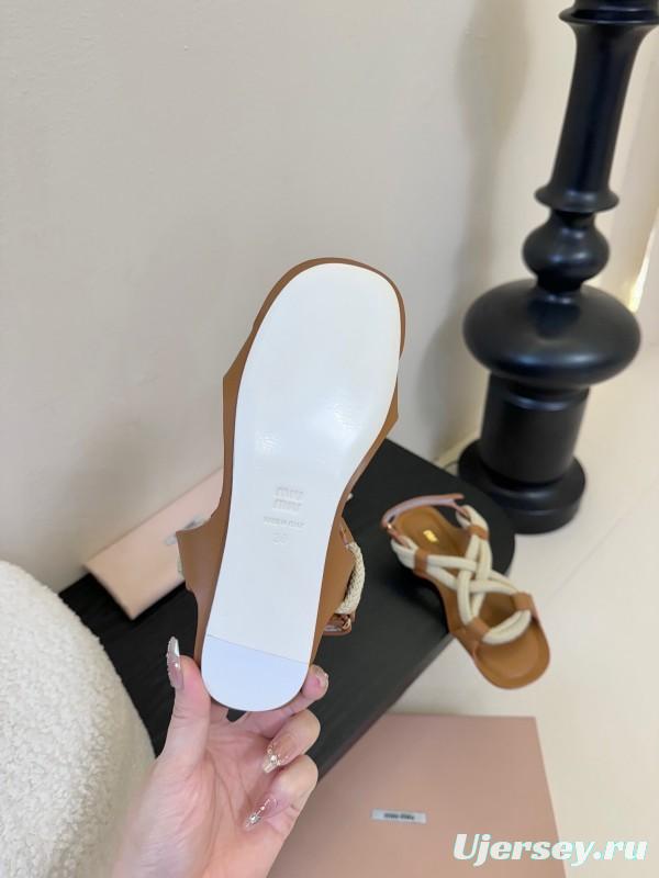 Miu 2025 SS Fashion Week Jute Woven Sandals - KFY00330