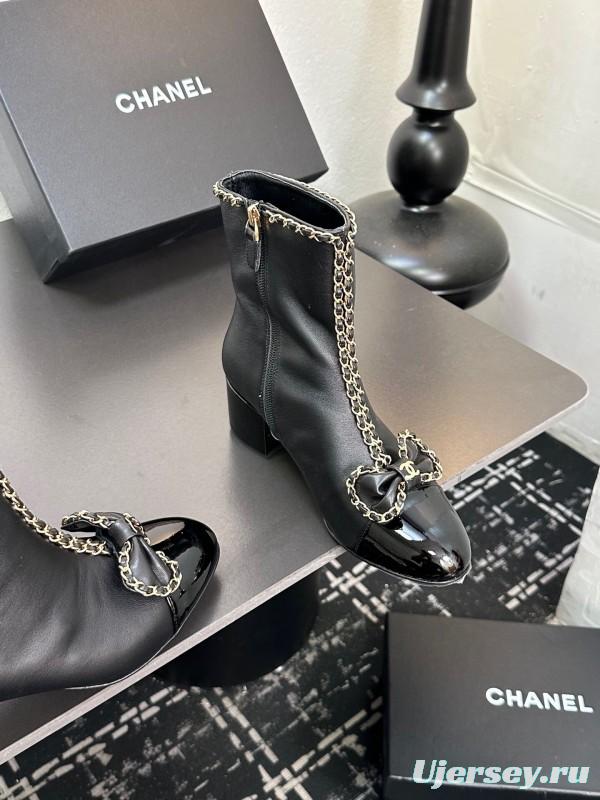 Chanel 2025/SS Chain Bow Chunky Heel Ankle Boots - LY00370