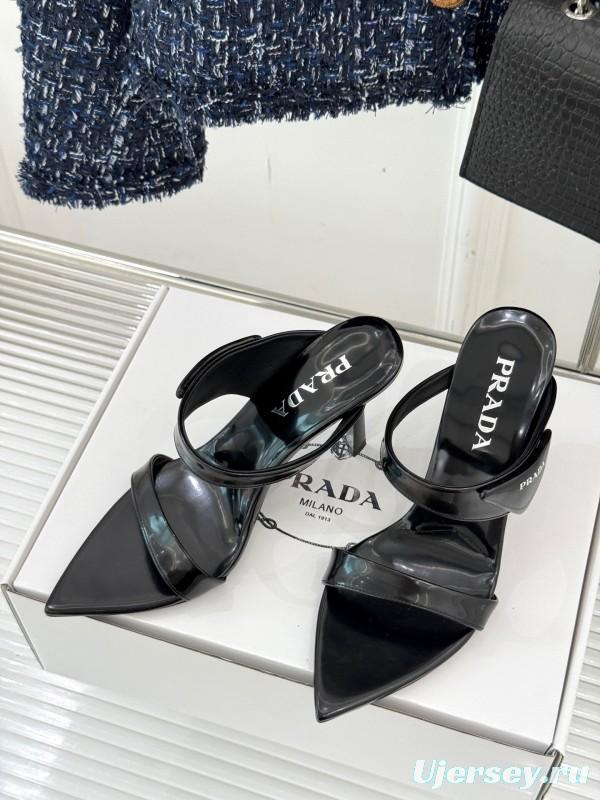 Prada Pointed Toe High Heel Sandals with Triangle Buckle - KFY00280