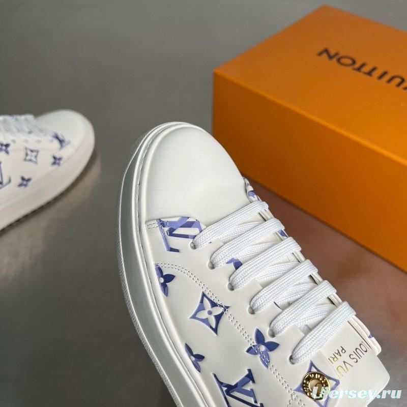 Louis Vuitton Time Out Cherry Blossom Collection Leather Round Toe Flat Low Top Sneakers Women's - YC