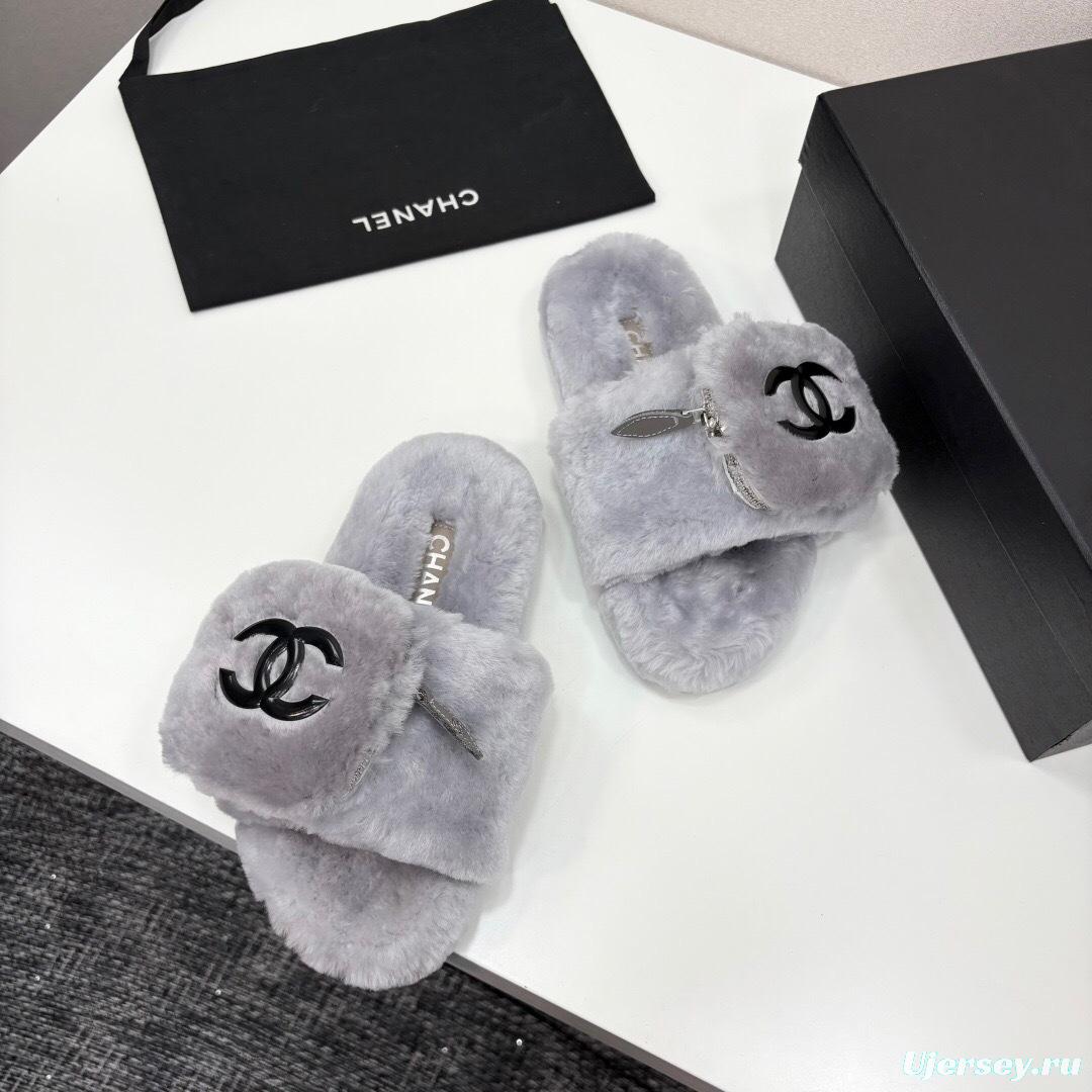 Chanel Fluffy Slippers Latest Color Design with Rubber Sole - LY00270