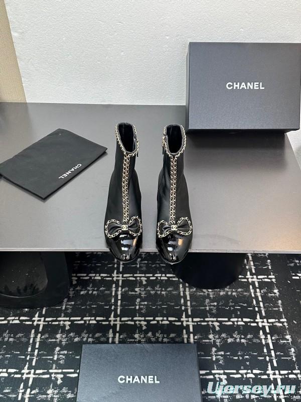 Chanel 2025/SS Chain Bow Chunky Heel Ankle Boots - LY00370