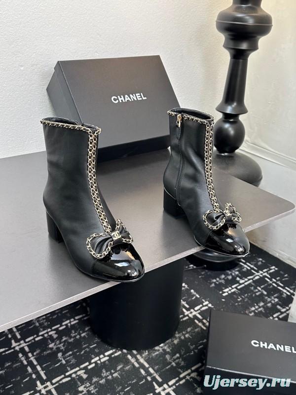 Chanel 2025/SS Chain Bow Chunky Heel Ankle Boots - LY00370