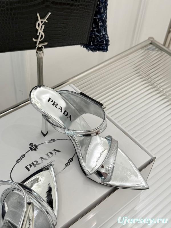 Prada Pointed Toe High Heel Sandals with Triangle Buckle - KFY00280