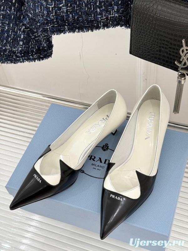 PRADA 2025/SS Catwalk Pointed Toe Kitten Heel Single Shoes - KFY00310