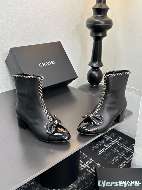 Chanel 2025/SS Chain Bow Chunky Heel Ankle Boots - LY00370