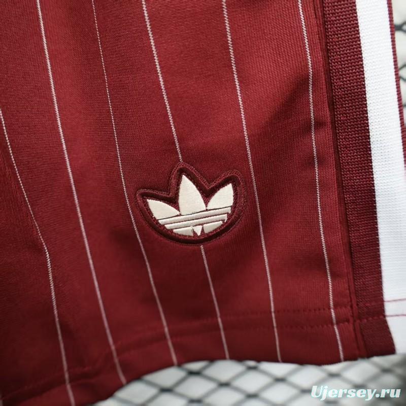 Player Version 25/26 Ajax Burgundy Red with White Side Stripes and Pinstripes Shorts