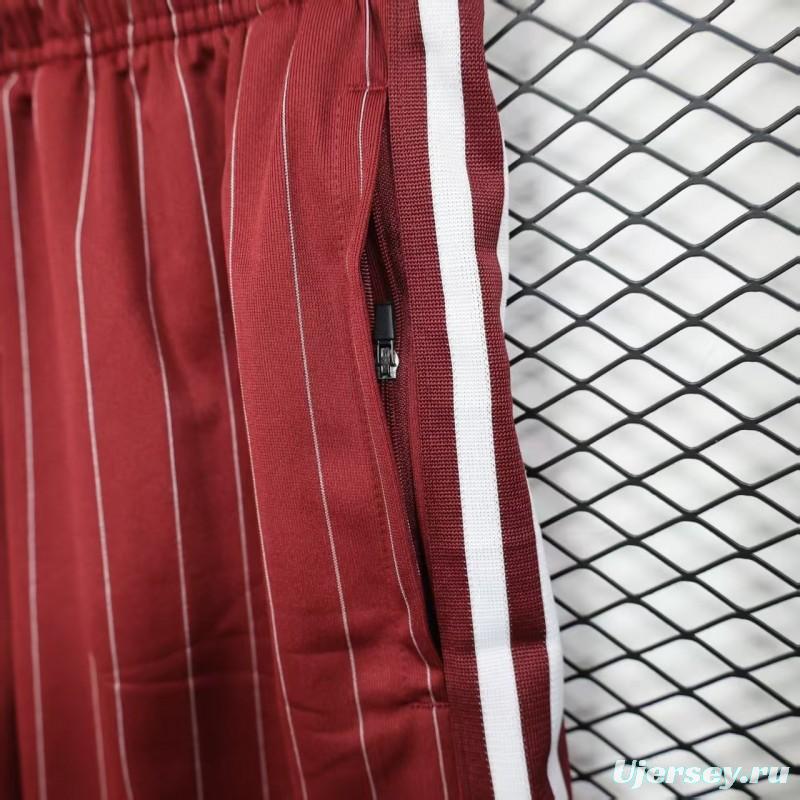 Player Version 25/26 Ajax Burgundy Red with White Side Stripes and Pinstripes Shorts