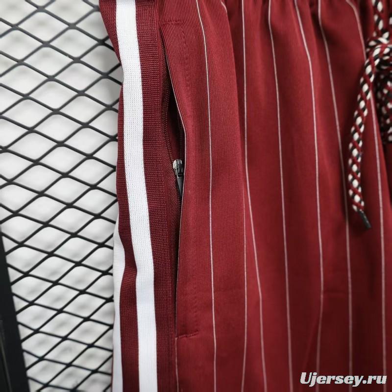 Player Version 25/26 Ajax Burgundy Red with White Side Stripes and Pinstripes Shorts