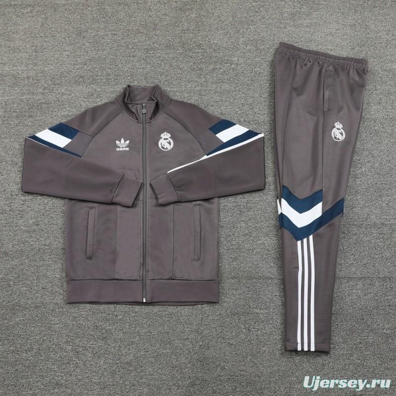 25/26 Real Madrid Light Grey Full Zipper Jacket+Long Pants