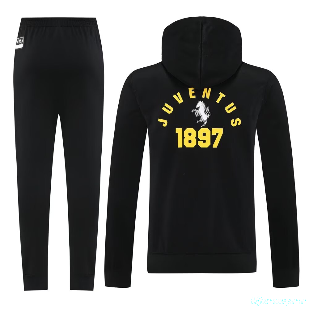 25/26 Juventus Black Sweatshirt Full Zipper Jacket+Long Pants