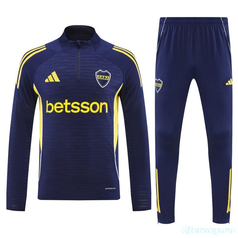 25/26 Boca Juniors Navy Blue with Yellow Stripes Half Zipper Jacket Tracksuit +Long Pants