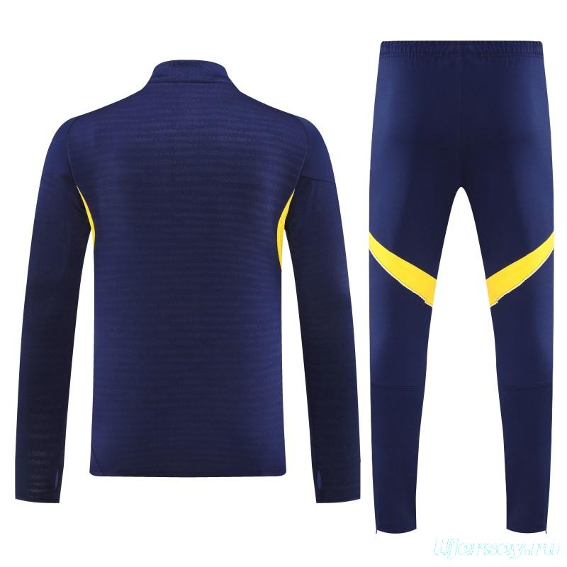 25/26 Boca Juniors Navy Blue with Yellow Stripes Half Zipper Jacket Tracksuit +Long Pants
