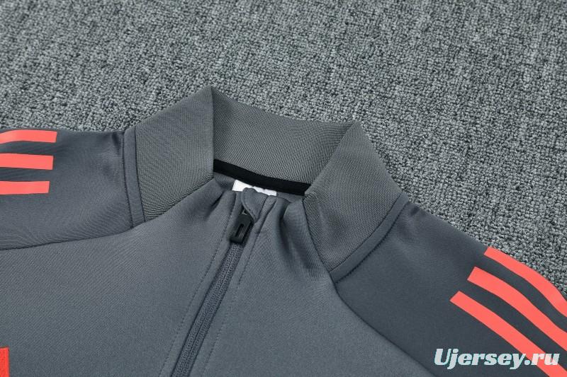 25/26 Bayern Munich Grey with Red Sleeves Half Zipper Jacket Tracksuit +Long Pants