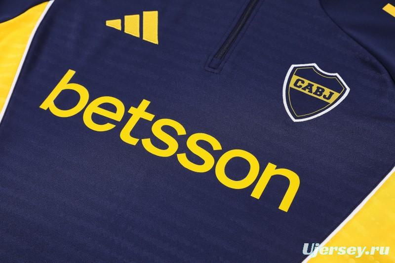 25/26 Boca Juniors Navy Blue with Yellow Stripes Half Zipper Jacket Tracksuit +Long Pants